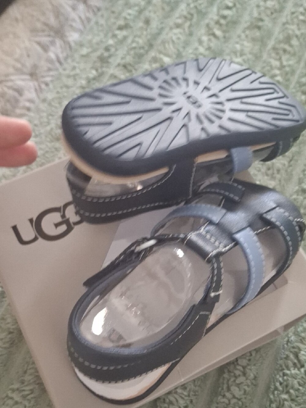 UGG Kids Navy and Light Blue Strappy Sandals - Picture 3 of 5